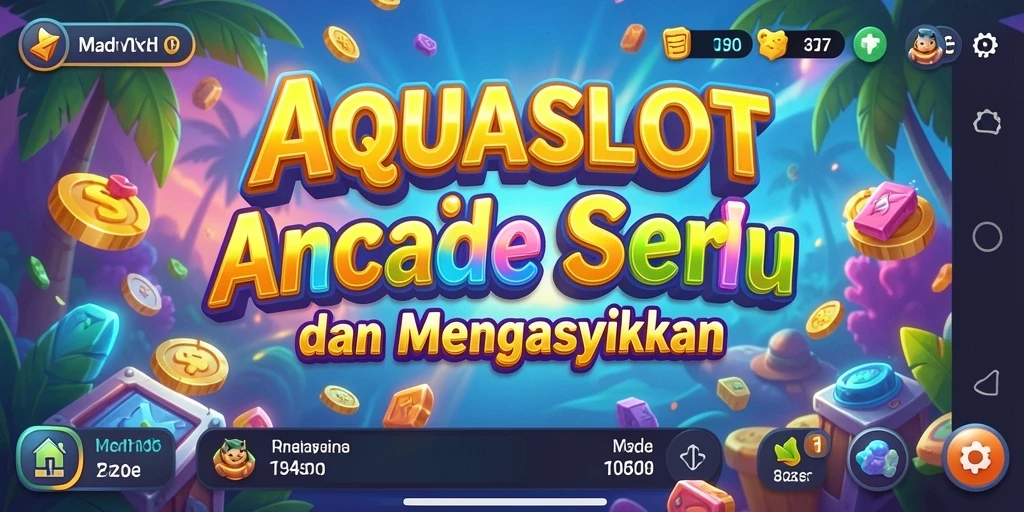 Screenshot utama AQUASLOT menampilkan gameplay arcade yang menegangkan dan penuh warna.