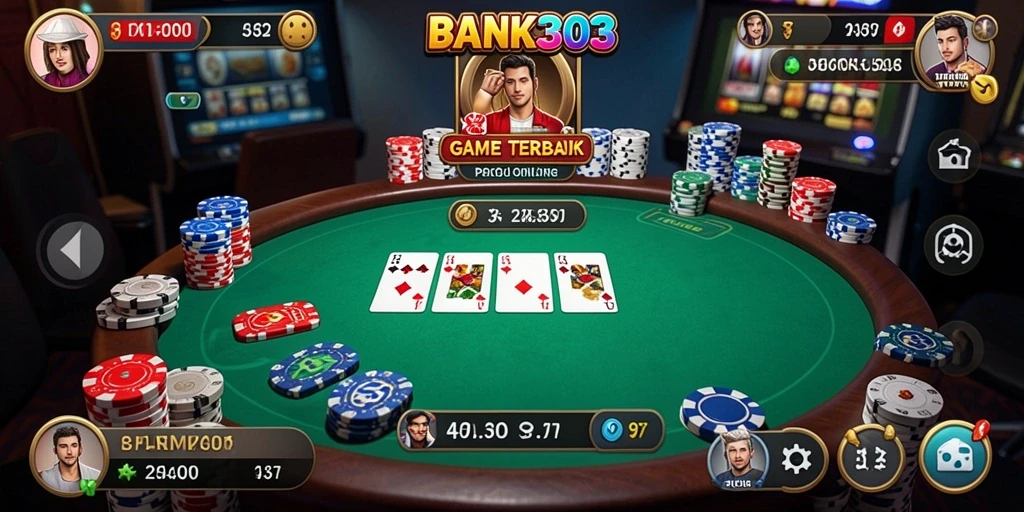 Screenshot utama BANK303 menampilkan gameplay poker yang seru dan interaktif.