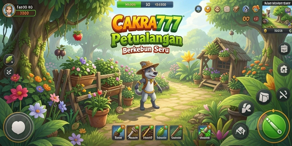 Screenshot gameplay CAKRA777 menunjukkan aktivitas berkebun yang seru.