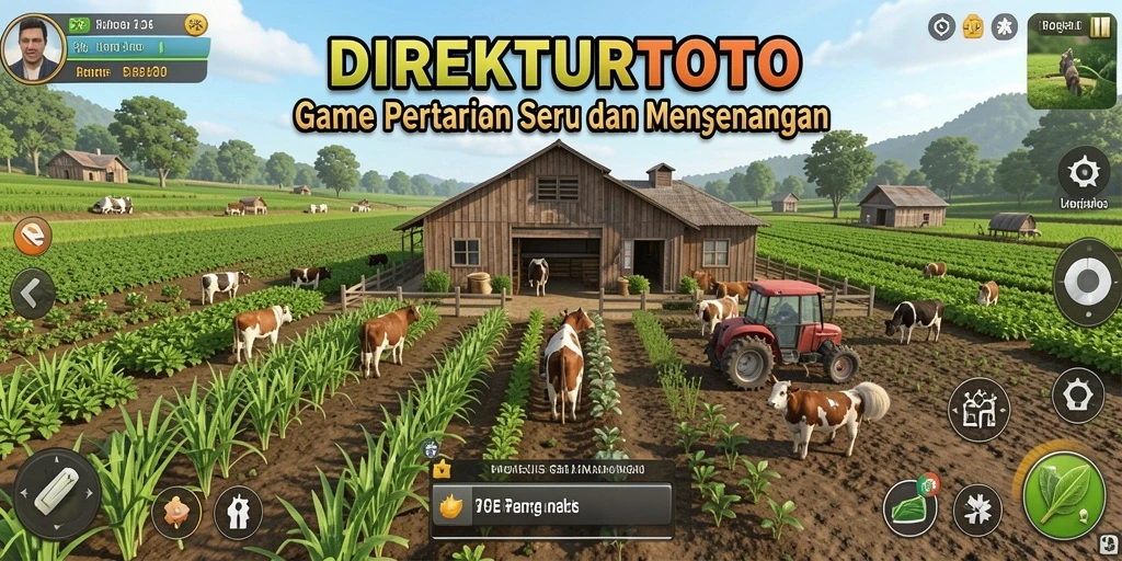 Screenshot gameplay DIREKTURTOTO yang menampilkan aktivitas pertanian.