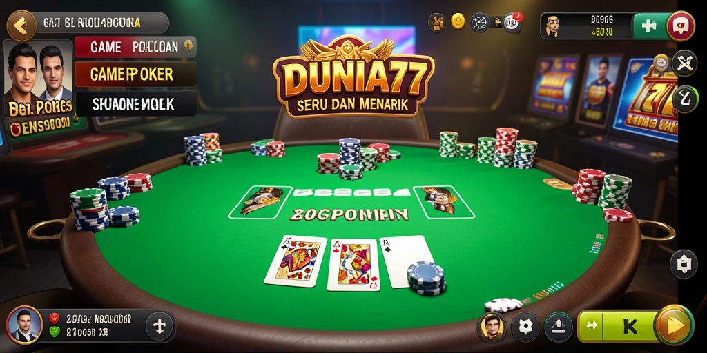 Tampilan menarik dari gameplay Poker di DUNIA77.
