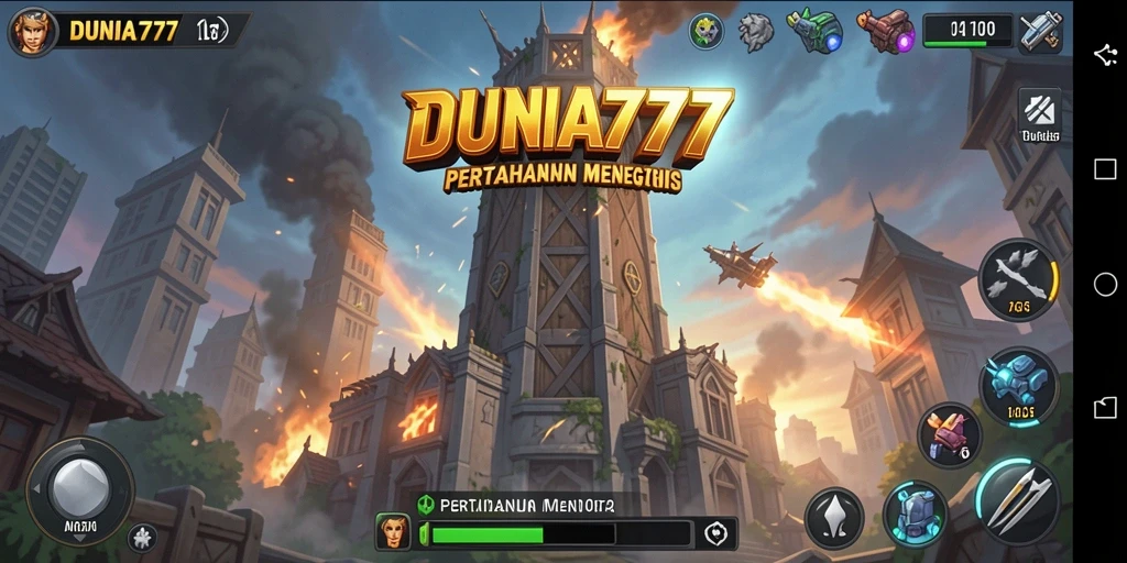 Gameplay menegangkan Tower Defense DUNIA777 dengan berbagai menara unik.