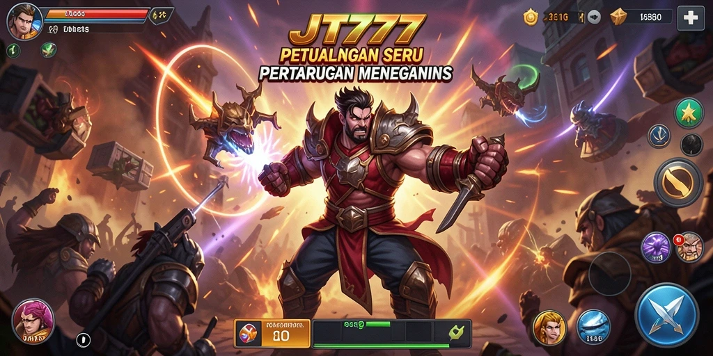 Menampilkan layar aksi menegangkan dari permainan JT777.