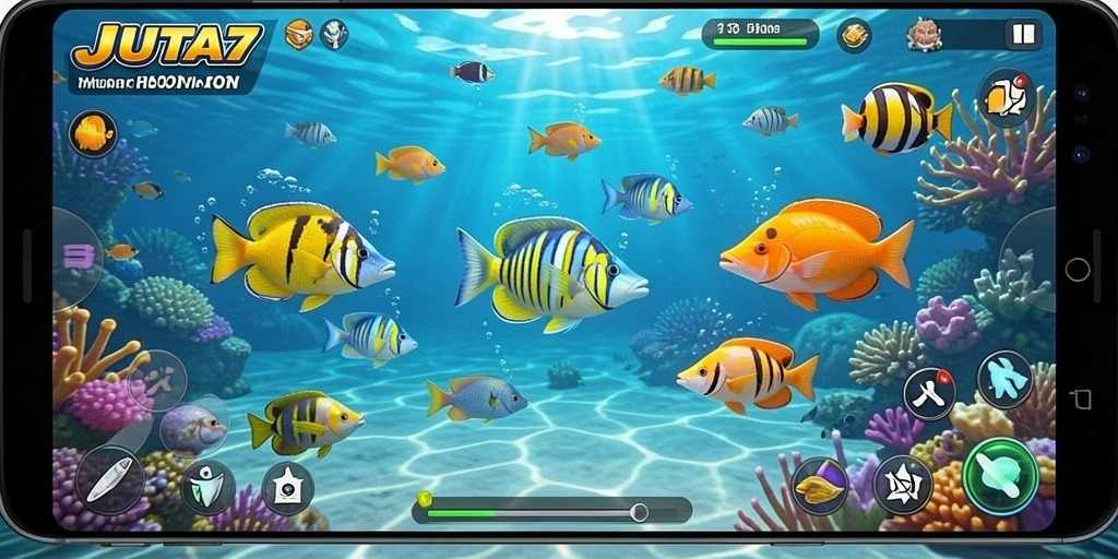 Tampilan gameplay JUTA7 yang menyenangkan saat menembak ikan.