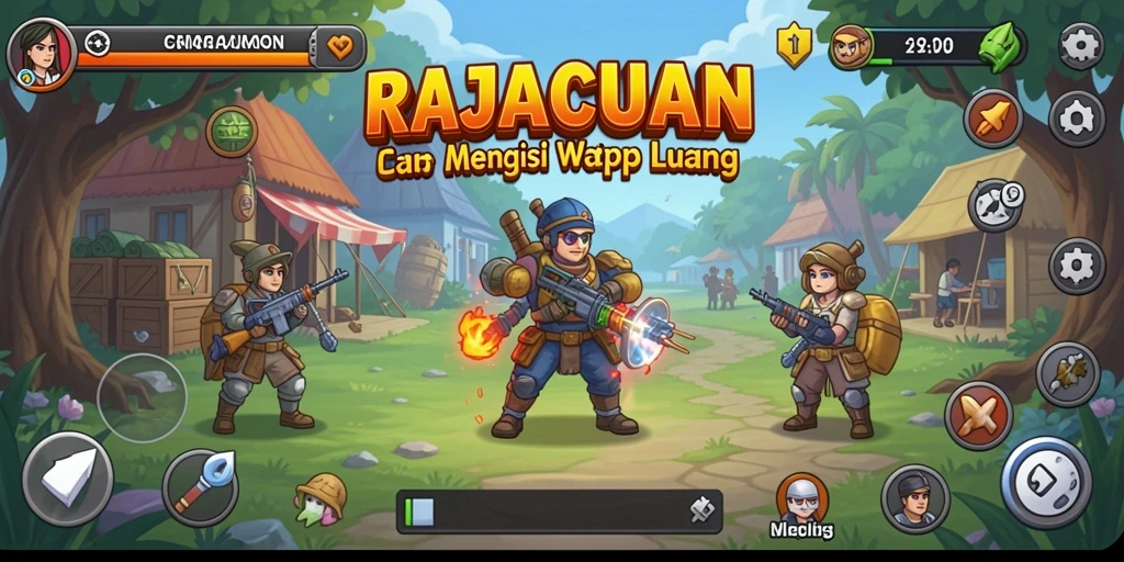 Tampilan gameplay <strong>RAJACUAN</strong> dengan berbagai aktivitas Idle yang menarik.