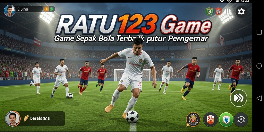 Screenshot utama RATU123 menampilkan aksi seru dalam permainan sepak bola.