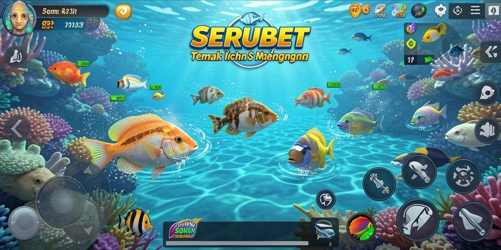 Screenshot gameplay SERUBET menampilkan aksi menembak ikan yang seru.